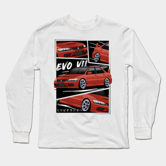 Red Mitsubishi Lancer Evolution VII, EVO 7, Evo VII Long Sleeve T-Shirt by T-JD